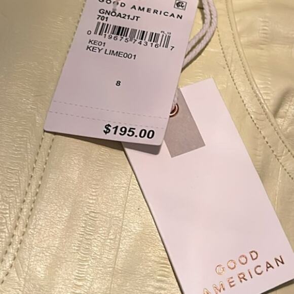 NWT Good American Faux Leather Straight Leg Overalls Key lime color Size 8 - Picture 2 of 10